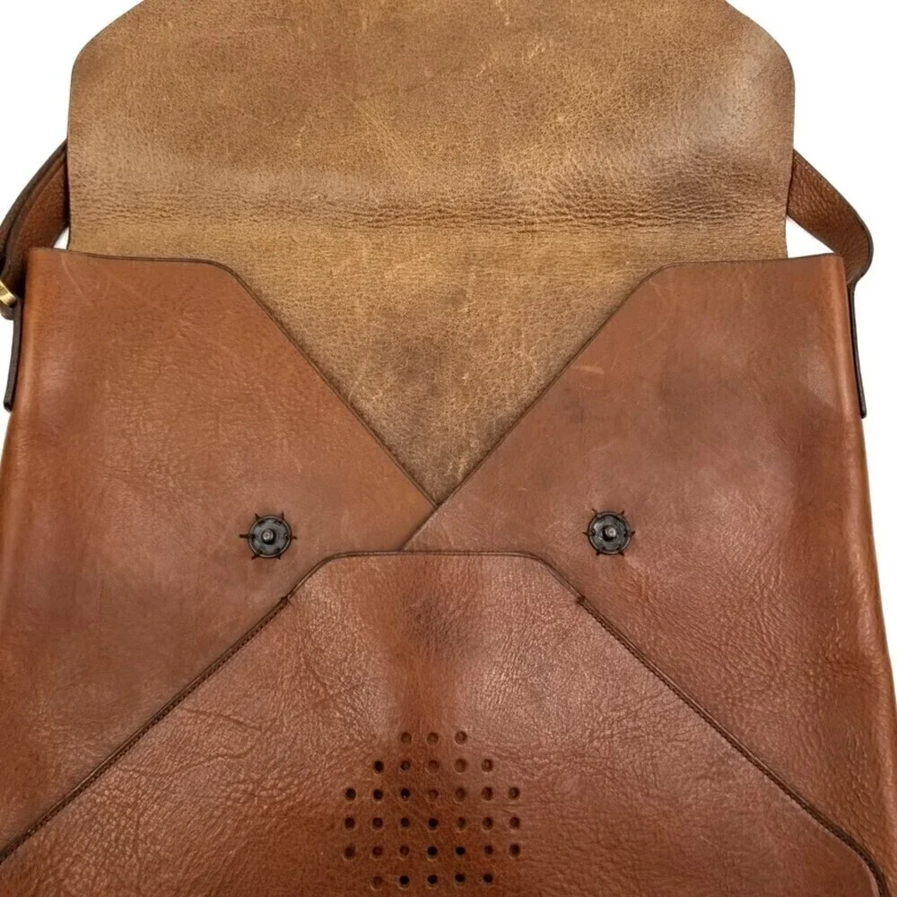 Vintage Loyd Maish Leather Letter Envelope Satchel Bag Crossbody Purse Brown